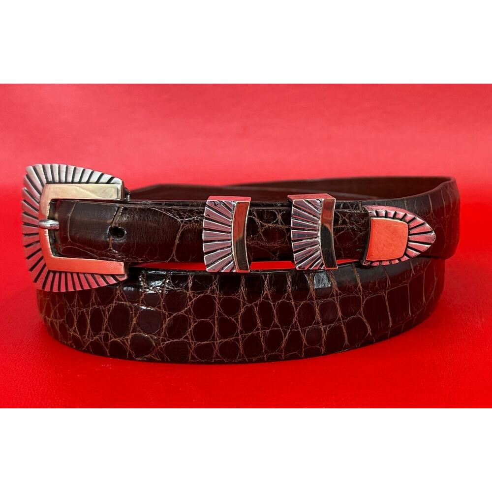 James Reid Square Ray 14k Gold And Sterling Silver Buckle Alligator Belt Set 38